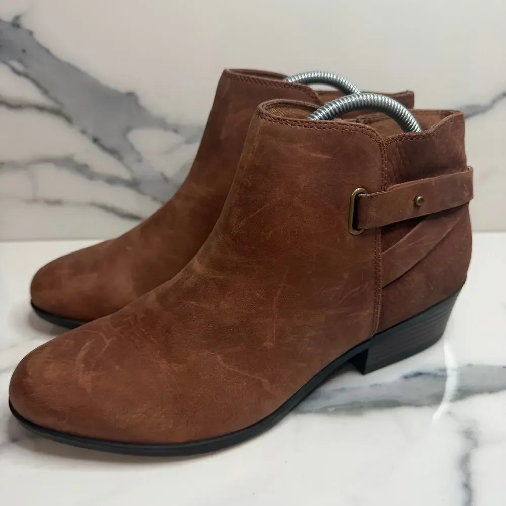 Clarks Collection Wmns Brown Leather Addiy Gladys Boots Sz 8.5 Festival Boho
